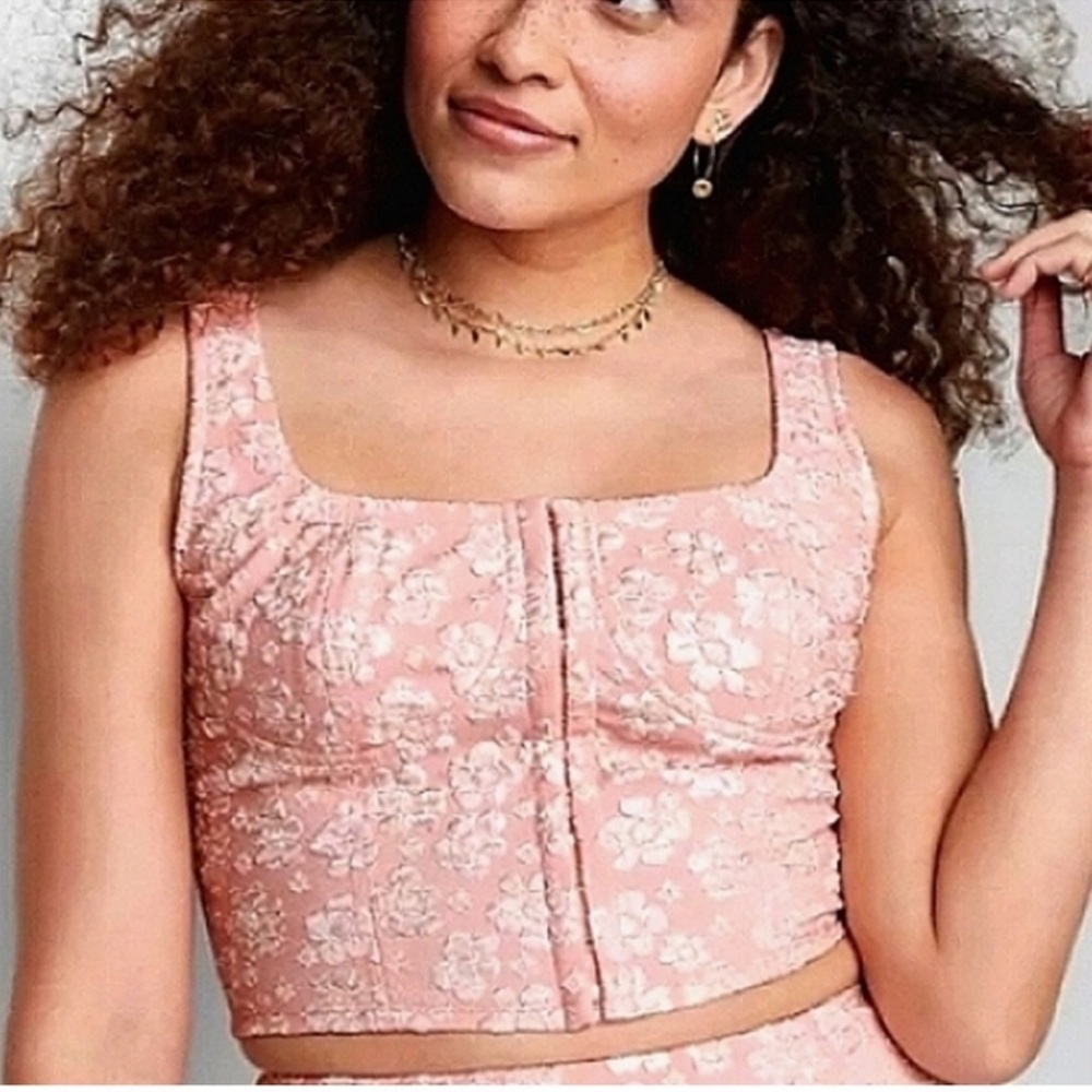 Wild Fable Pink White Floral Pattern Corset Crop Top Women’s Size XS